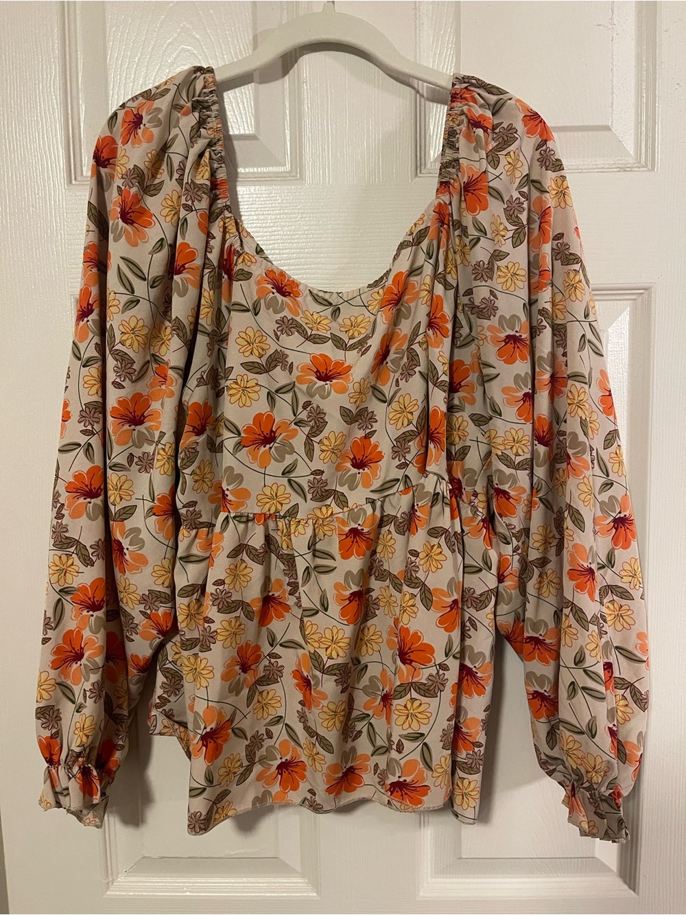 Floral Peasant Blouse in Cream and Orange